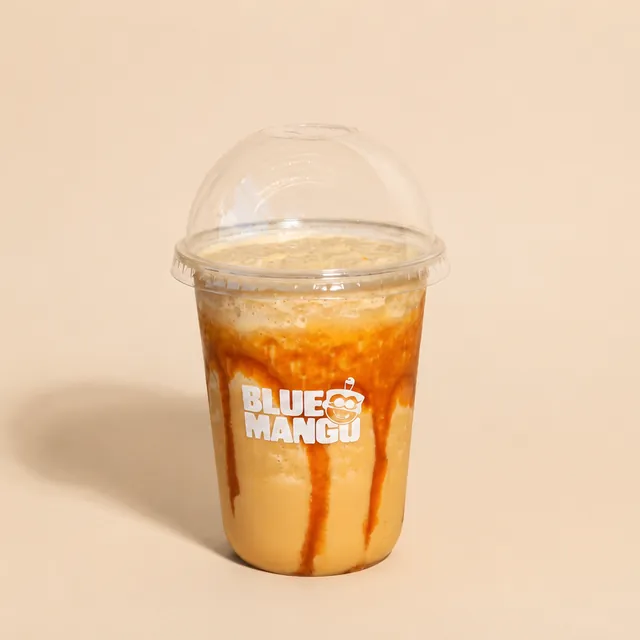 Caramel frappe with a domed lid