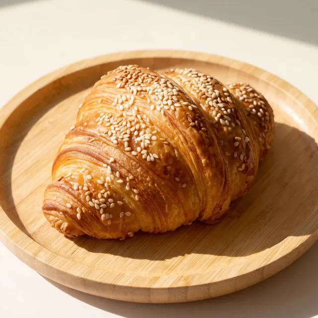 Zaatar croissant with sesame on a wooden plate
